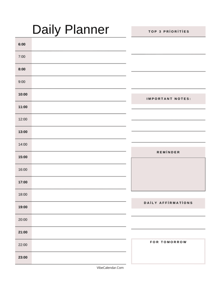 Daily Planners: Free Printable Best 10+ Templates