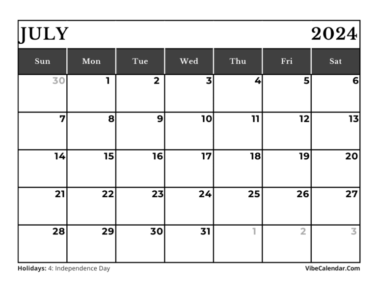 July 2024 Calendar with Holidays: Printable Best Templates