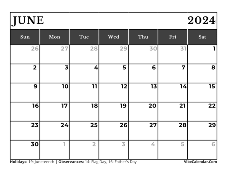 June 2024 Calendar with Holidays: Printable Best Templates