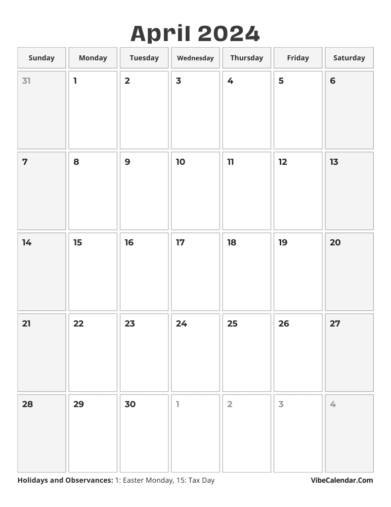 April 2024 Calendar | Printable with Holidays