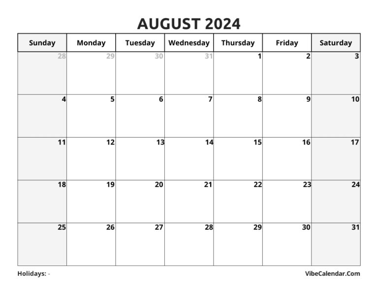 2024 Calendar with Holidays: Free Printable Templates