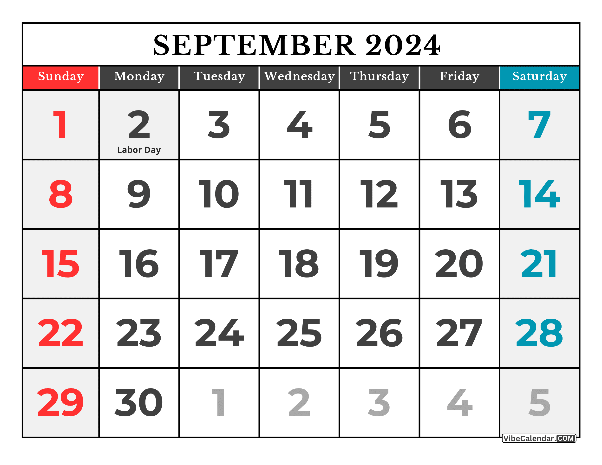 Colorful Calendar Template for September 2024
