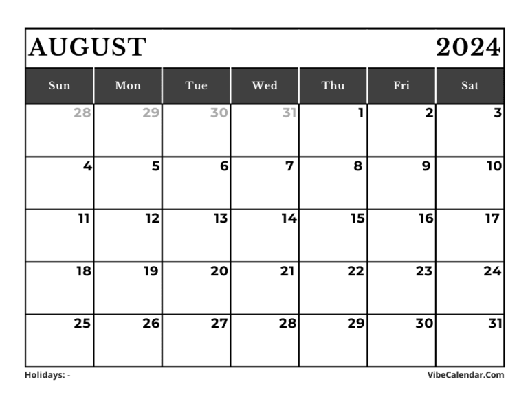 August 2024 Calendar with Holidays: Printable Best Templates