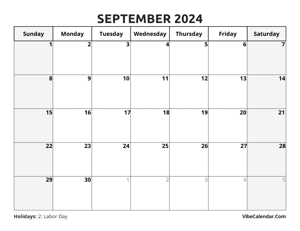 September 2024 Calendar | Printable with Holidays