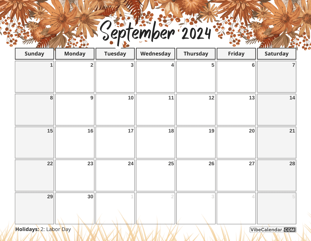 Printable september 2024 calendar with autumn theme