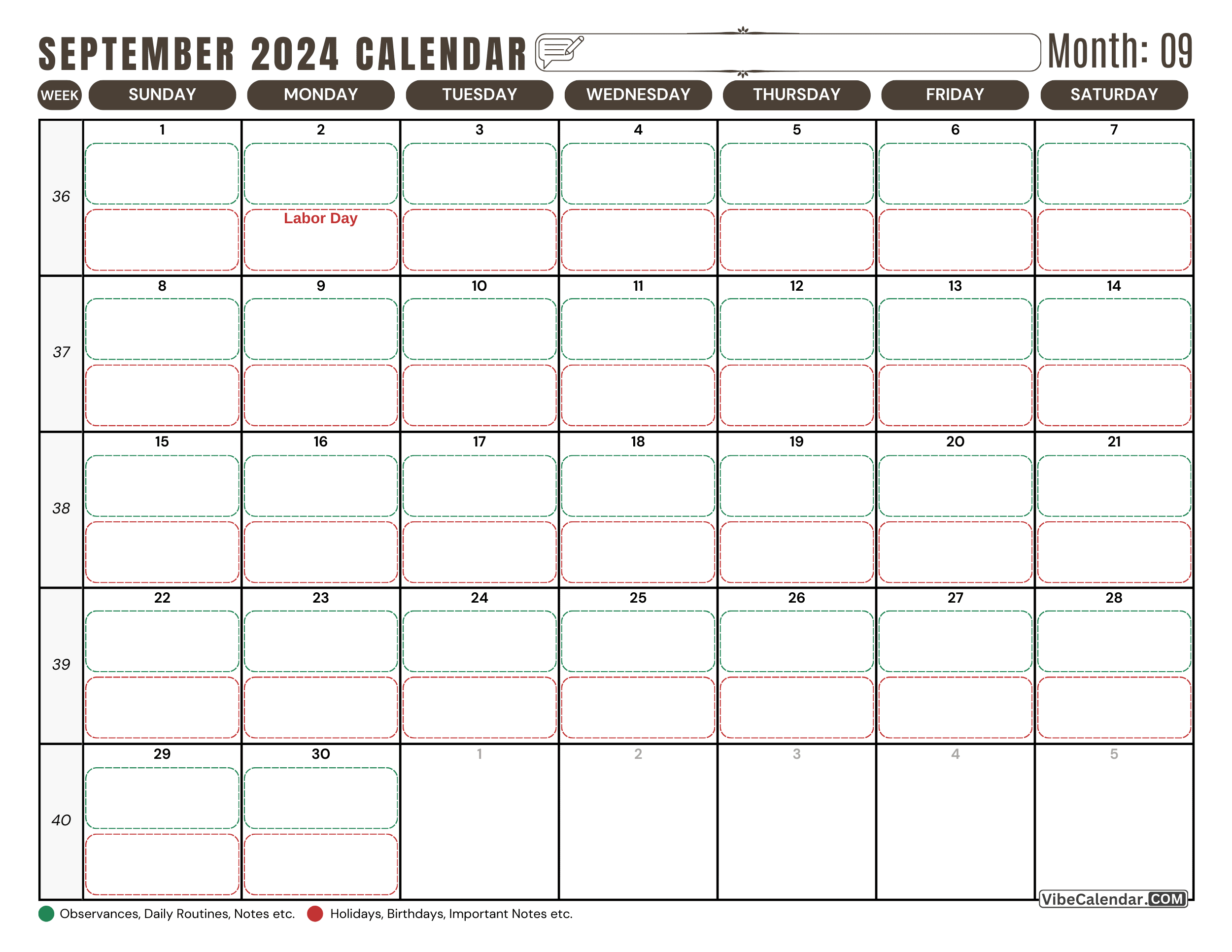 September 2024 Task Management Calendar