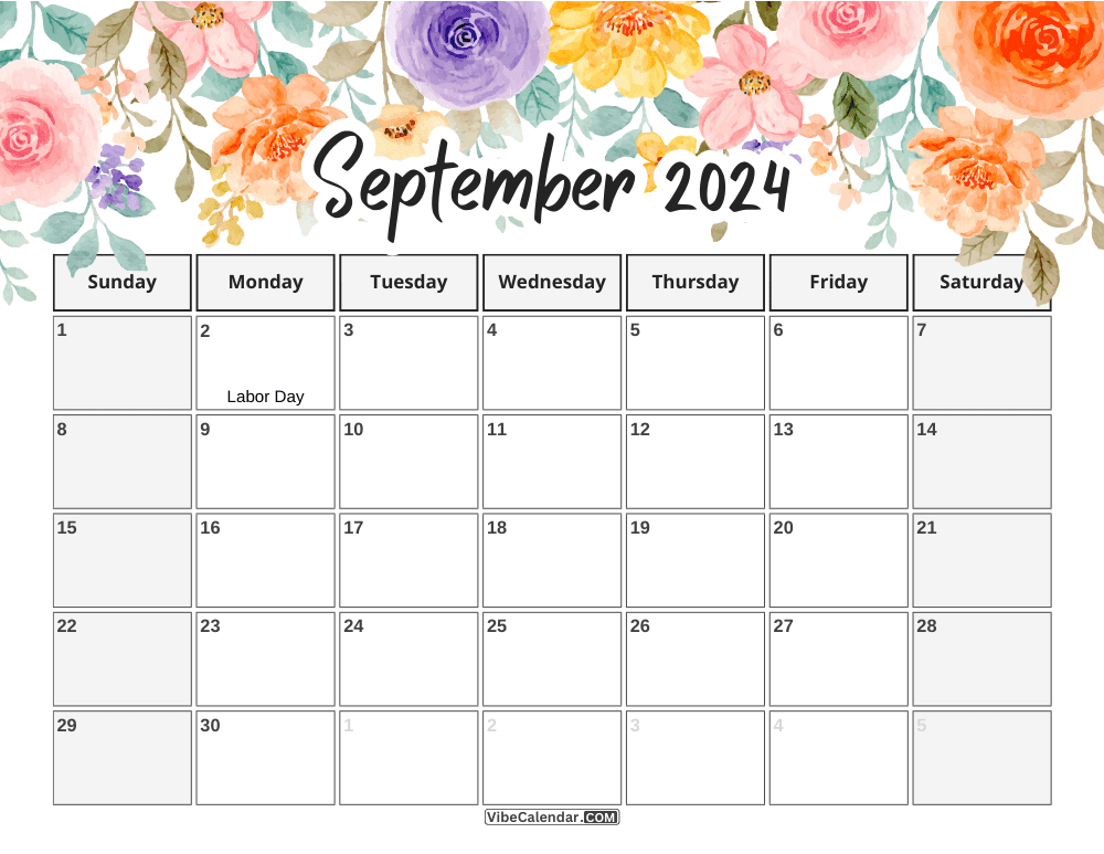 Vibrant Blooms September 2024 Calendar