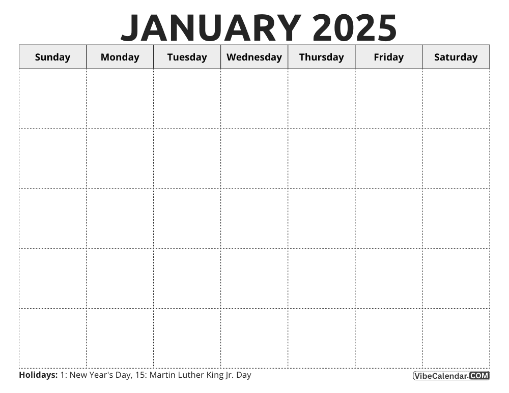 Printable January 2025 Blank Calendar